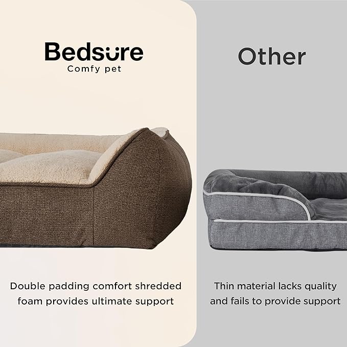 Bedsure Orthopedic Dog Beds Large Sized Dog - Extra Thick Supportive Large Dogs Bed with Waterproof Washable Cover, L Plus Comfort Pet Bed Sofa with Soft Plush Sherpa and Nonskid Bottom, Brown, 38"