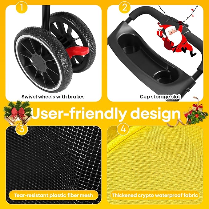 Pet Stroller,Dog Stroller for Small Medium Dogs Cats,3 Wheels,Foldable,with Breathable Mesh Canopy,Cup Holders,Easy Assembly,Yellow