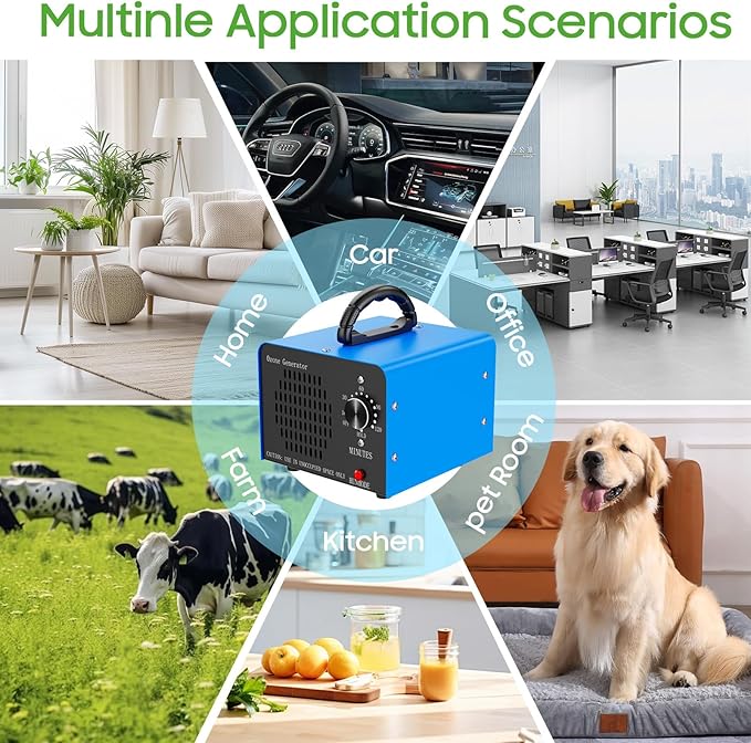 Amgwhhoo Ozone Generator Machine160,000mg/h, High Capacity Ozone Odor Eliminator Removal Air Purifier for Home Car Pet & Basement Odor, Suitable for Spaces up to 7,000 Square Feet, Blue