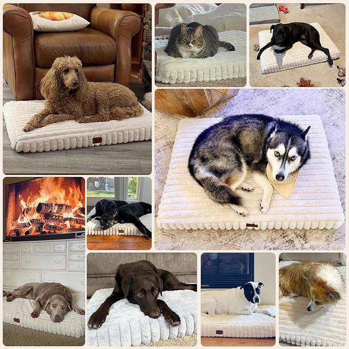 Orthopedic Dog Bed for Extra Large Dog, Waterproof Pet Bed,Non-Slip Bottom and Egg-Crate Foam with Removable Washable Cover Crate Bed,Cream,42"x30"x4"