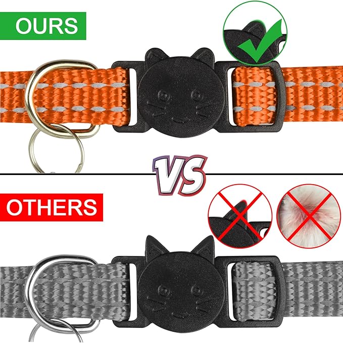 Cat Collar Personalized - Breakaway Reflective Cat Collar with Bell-Custom Cat Collars Engraved with Name and Phone, Adjustable for Cats and Kitten