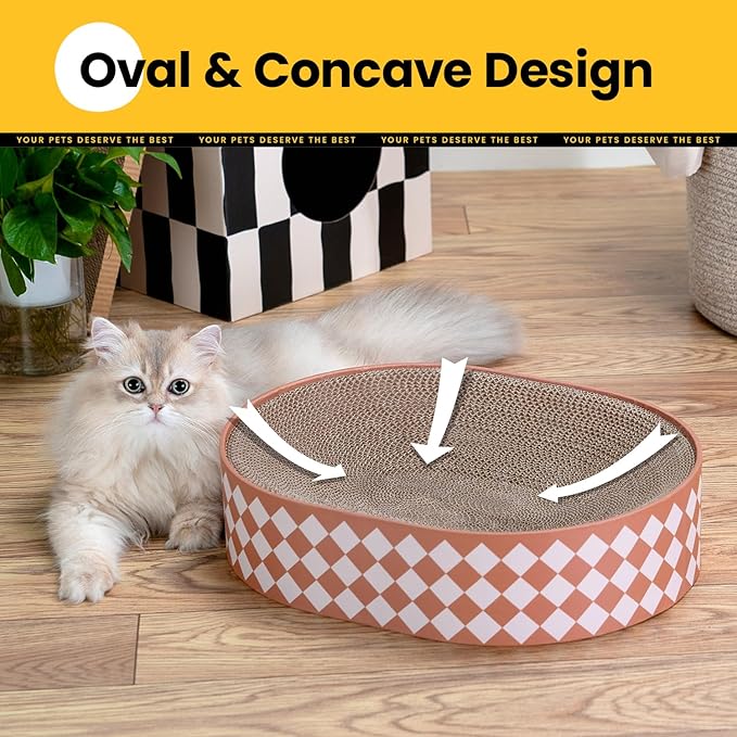 Oval Cat Scratcher Bed, 2-in-1 Cat Scratching Board, Natural Corrugated Cardboard Scratch Pad Lounge, Sealed Base Traps Debris,No Assembly Kitty Furniture,Stylish Colors Blends Any Home Decor