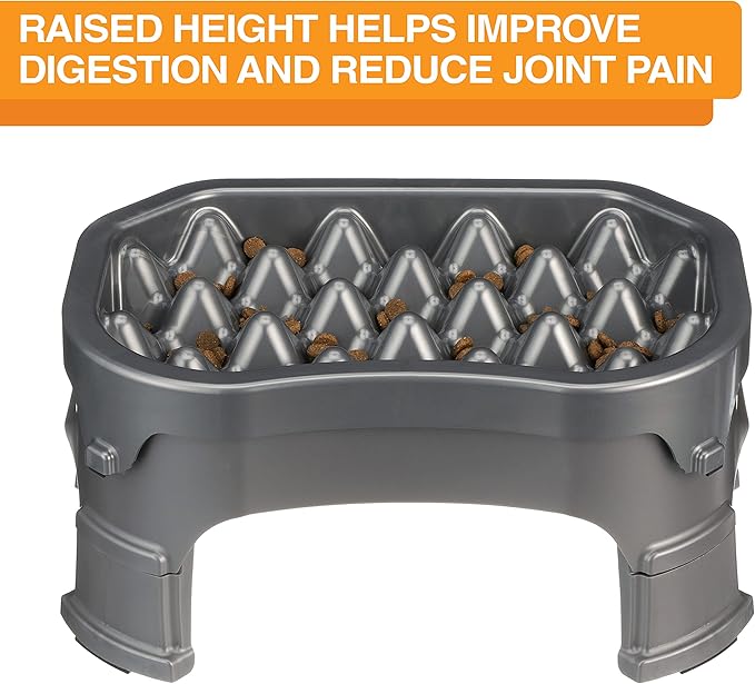 Neater Pet Brands – Neater Raised Slow Feeder Dog Bowl – Elevated and Adjustable Food Height - (6 Cup, Gunmetal)