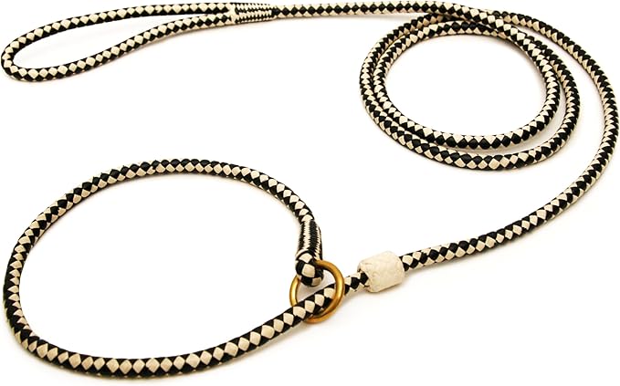 Alvalley Braided Leather Dog Leashes with Stopper - Pet Slip Leads for Dogs - Soft Gentle Leash - Adjustable for Small, Medium, Large & Extra Large Dogs (Black and White, 6ft Long, 5/16in Thick)