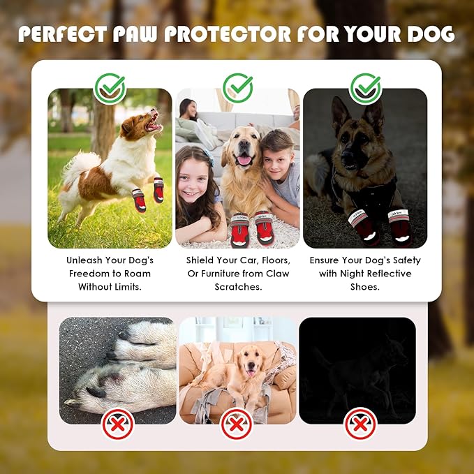 ODRIEW Dog Shoes Large Size Dogs, 4PCS Breathable Mesh Dog Boots & Paw Protectors for Hot Pavement, Small Shoes for Dogs with Reflective Strip, Anti-Slip Sole for Outdoor Walking Hiking. (Reds, 8)