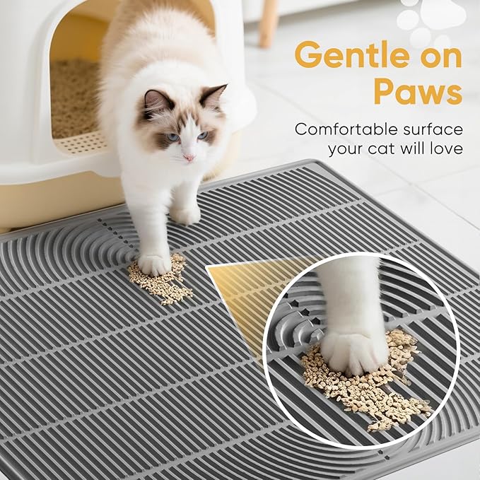 TRZZ XXL Extra Large Cat Litter Mat, Silicone Litter Box Mat for Floor, Waterproof & Non-Slip, Easy to Clean, Cat Litter Trapping Mat & Kitty Litter Catcher for Scatter Control (Blue)