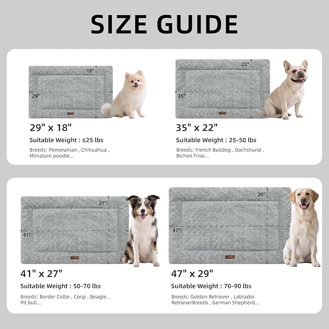 Reversible Dog Bed Mat 35"x22" for Medium Dogs - Supportive Double-Sided Crate Pad, All-Season Cooling & Warmth, Ultra Soft Machine Washable Pet Bed, Fits Most 36-Inch Kennels, Light Grey