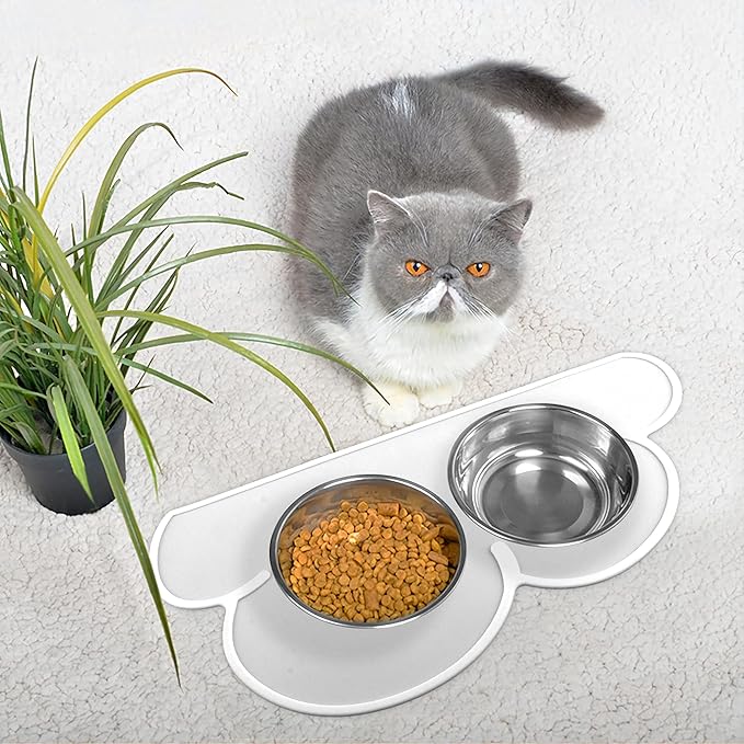 DesignSter Pet Food Mats–Dog Cat Feeding Mat Top Grade Cloud Silicone Pad Anti-Slip Waterproof Anti-Slip Bowl Placemat (White)