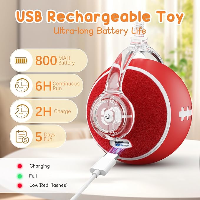 PANRIO Interactive Cat Toys for Indoor Cats,3 Modes Electric Moving Cat Ball with Feather Tail,800MAH Large Capacity & Low Noise,Automatic Kitten Toys for Bored Indoor Adult Cats