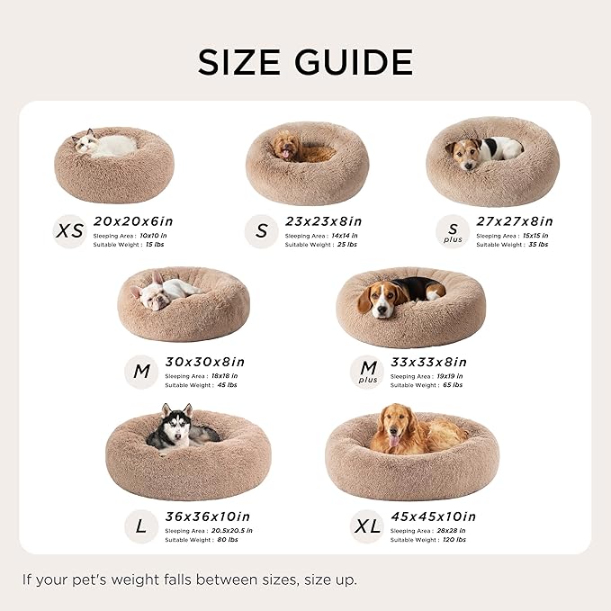 Bedsure Calming Dog Bed for Small Medium Dogs - Donut Washable Medium Pet Bed, 27 inches Anti-Slip Round Fluffy Plush Faux Fur Cat Bed, Dark Grey