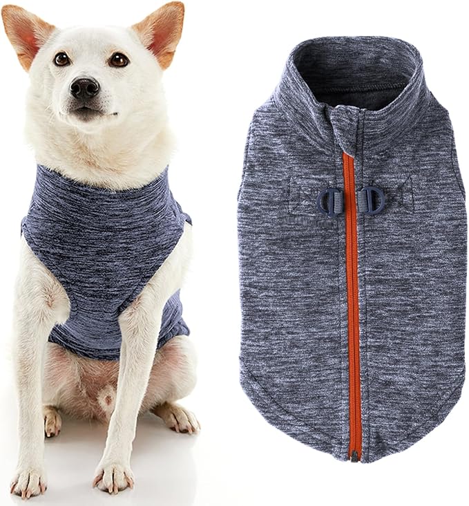 Gooby - Zip Up Fleece Vest, Fleece Jacket Sweater with Zipper Closure and Leash Ring, Gray Wash, Large