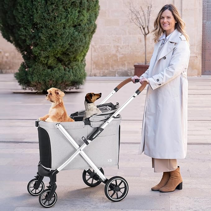 Beberoad Pets X6 Luxury Dog Stroller for Medium Dogs, All-Terrain Foldable Dog Stroller with 180° Canopy, 4-Wheel Shock Absorption (Grey)