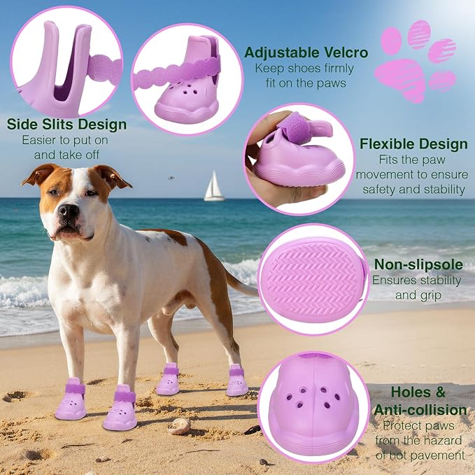 Dog Shoes for Hot Pavement and Snow – Waterproof, Non-Slip, Breathable Booties with Adjustable Straps for Small, Medium & Large Dogs (Purple, XS)