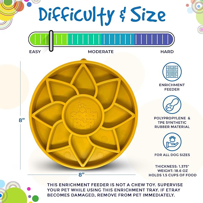 SodaPup Sunflower eTray – Durable Enrichment Feeder Made in USA from Non-Toxic, Pet-Safe, Food Safe Material for Mental Stimulation, Calming, Slowing Down Eating, Healthy Digestion, & More
