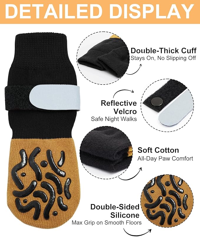 TwoAnt Non Slip Dog Socks with Grips, Dog Sock to Prevent Licking Paw for Senior Dogs, Dog Shoes for Hardwood Floors and Enhancing Traction, Paw Protector - Fits Small, Medium, Large Dogs - S