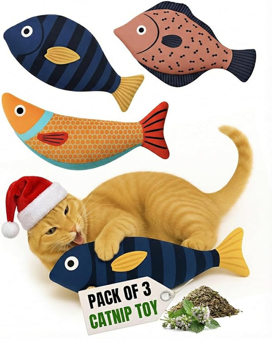 Tails & Tales Cat Toys Fish, Catnip & Crinkle Sound Plush, Bite-Resistant & Soft Interactive Toys for Indoor Cats & Kittens, Reduces Stress & Encourages Activity, Pack of 3