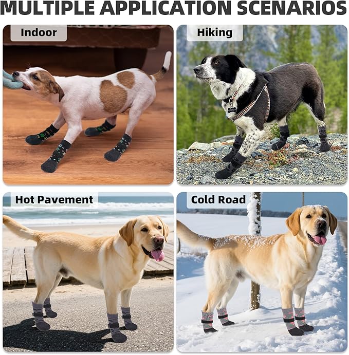 PUPTECK Anti Slip Dogs Shoes for Hot/Cold Pavement, Senior Booties, Rubber Boots & Paw Protectors for Small Medium Large Size Dogs to Prevent Licking, Grippy Socks for Hardwood Floors, Paw S