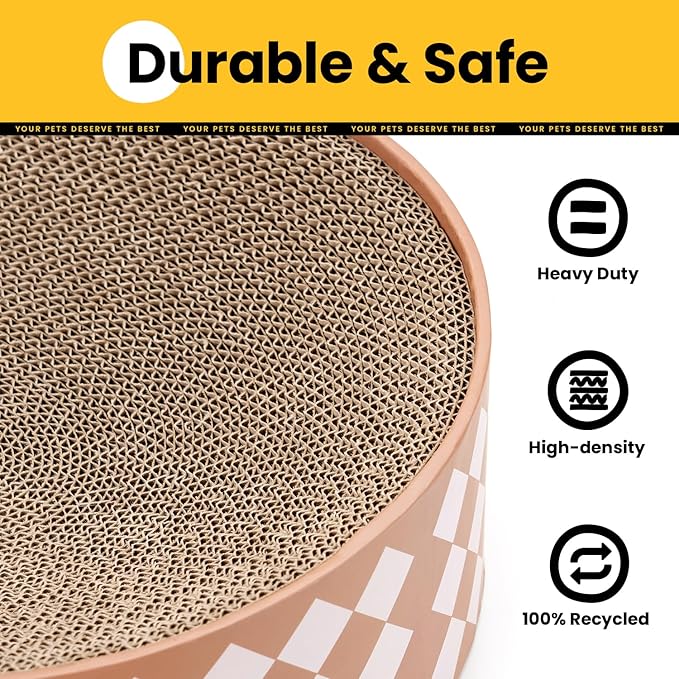 Oval Cat Scratcher Bed, 2-in-1 Cat Scratching Board, Natural Corrugated Cardboard Scratch Pad Lounge, Sealed Base Traps Debris,No Assembly Kitty Furniture,Stylish Colors Blends Any Home Decor