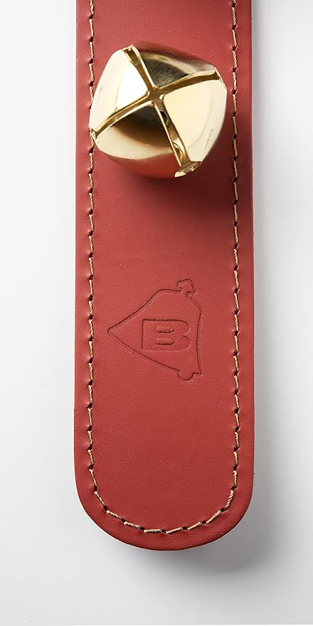 Bevin Bells Leather Sleigh Bell Strap | Five (1 ") Bells | Brown/Brass | Door Hanger | Dog Potty Training | Made of Steel | Christmas Holiday Decoration | Sturdy Hanging Loop | Made in CT, USA