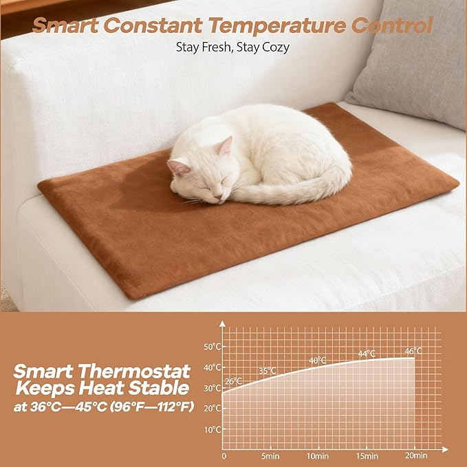 Cat Heating Pad for Bed Warming: Self Warming 19.68"x12" Electric Heated Mat with Removable Washable Cover for Dogs Cats and Small Animals Ideal Winter Heat Blanket for Comfort and Relief During Naps