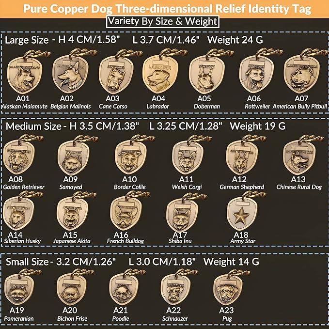 Vintage Pure Copper Personalized Dog Tags, Three-Dimensional Relief Pet Pattern, Custom Tags (A13-Chinese Rural Dog)