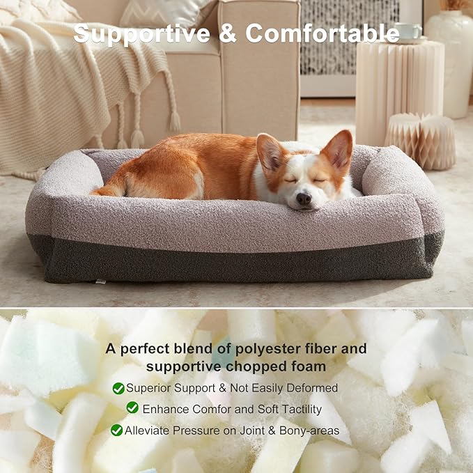 FURTIME Washable Dog Bed Medium Size Dogs, Rectangle Comfy Fluffy Medium Dog Bed, Removable Zipper Cover Machine Wash, Soft Orthopedic Bed Durable Pet Cuddler with Anti-Slip Bottom, 25"x21"x7", Grey