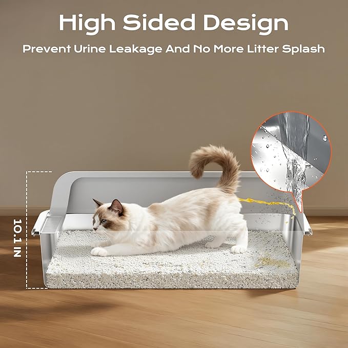 XXXL Stainless Steel Litter Box, 28.1'' Extra Large Metal Litter Box for Big and Multi Cats, Low Entry Design, Metal Pan, Non-Sticky, Anti-Leakage, Easy to Clean