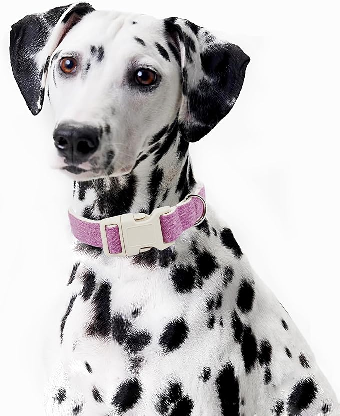 Cotton Hemp Dog Collar Adjustable, Purple Dog Collar Soft Natural Fabric with Quick Release, Cute Wedding Puppy Necklace for Small Medium Large Dog, Purple-S