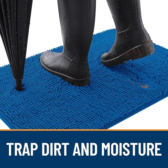 OLANLY Dog Door Mat for Muddy Paws 24x16, Absorbs Moisture and Dirt, Absorbent Non-Slip Washable Doormat, Quick Dry Chenille Mud Mat, Entry Indoor Entryway Carpet for Inside Floor, Deep Navy Blue