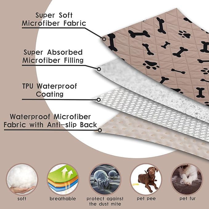 Waterproof Blankets for Dogs - NANBOWANG Dog Bed Covers for Large Dogs, Water Absorb Training Pads (8682 Beige)