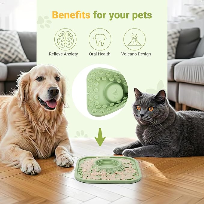 Silicone Volcano Lick Mat for Dogs with Suction - Dog Cat Lict Mat to Keep Them Busy - Puppy Lick Mat for Anxiety Relief (Green and Dusk)