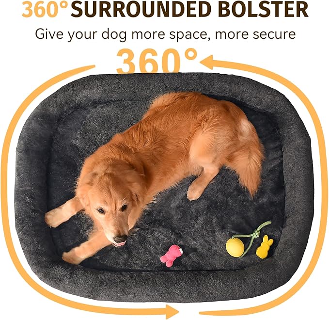 Orthopedic Washable Large Dog Bed: Cooling Dog Bed with Bolsters - Jumbo Bed Waterproof Removable Cover Non-Slip Pet Bed for Jumbo Large Sized - Dark Gray