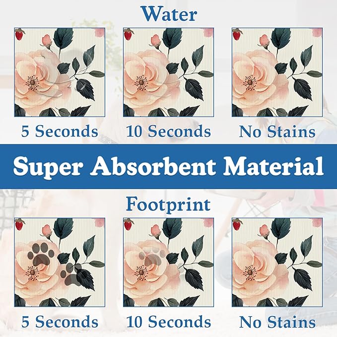 Pink Flower Leaf Pet Feeding Mat–Christmas Stocking Quick Dry Absorbent Dog Cat Food Mat, Non Slip Waterproof Bowl Placemat for Messy Eaters, Pet Accessories for Floors 12"x20"