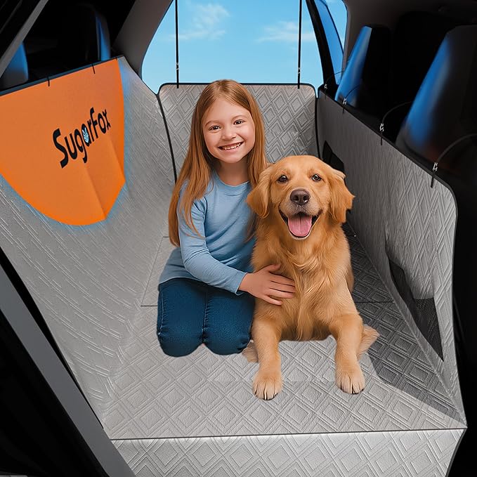 Dog Car Seat Cover for Back Seat - Upgraded PU Leather Dog Hammock, 400lbs Hard Bottom Backseat Pet Cover, Waterproof Anti-Scratch + Pet Safety Belt (Gray-54“x18”)