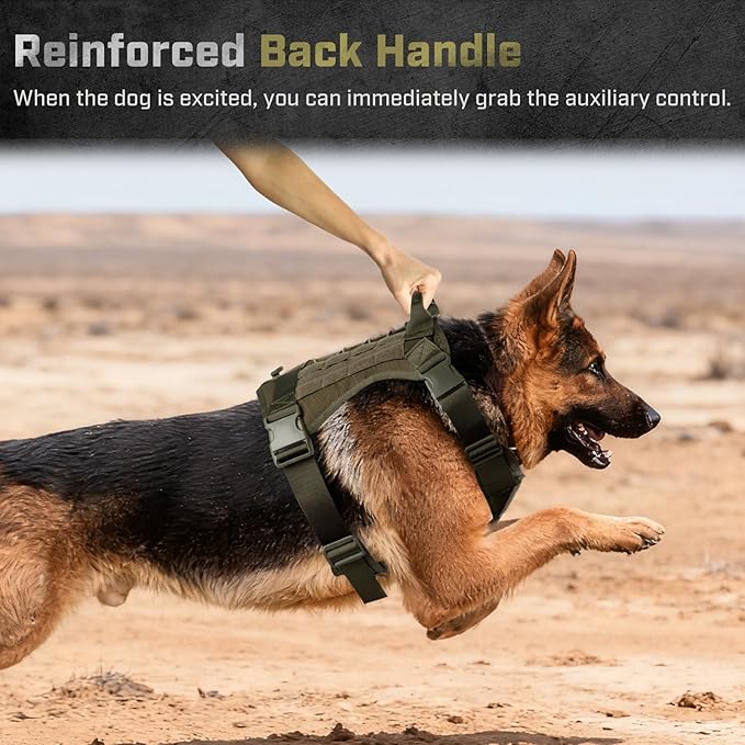 Tactical Dog Harness for Large Dogs, Adjustable No Pull Service Dog Vest Suitable for Training, Walking and Traveling, Easy Control Pet Harness, Army Green, L