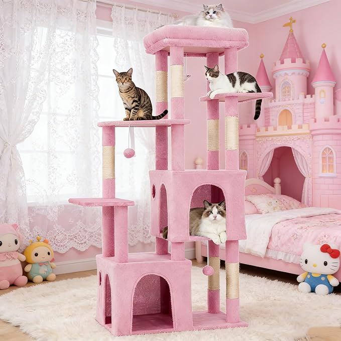 Cat Tree - 157cm Tall, Sisal Wrapped Scratching Post, Cat Nest, Hanging Ball, Extended Platform