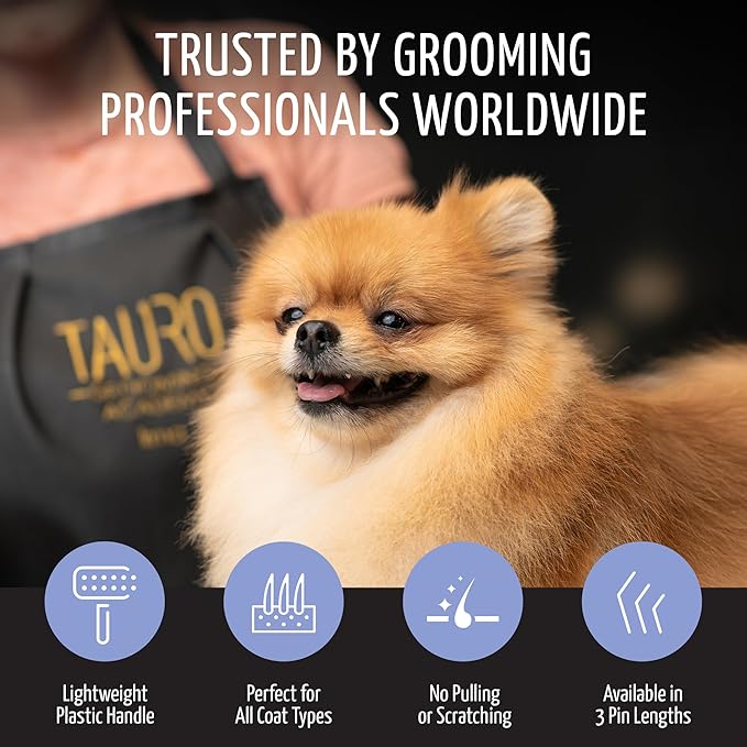 Tauro Pro Line Dog Slicker Brush for Shedding - Removes Undercoat, Tangles Short, Wavy & Long Hair - Pet Brush for Dogs & Cat Grooming, Non-Slip Grip, Soft Pin (Size L - Purple)