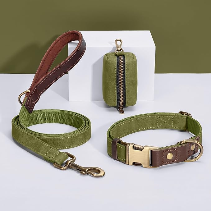 Didog Soft PU Leather Dog Collar for Large Dogs,Classic Adjustable Wide Dog Collars with Quick Release Metal Buckle,Easy Clean and Comfortable with Nylon Lining,Olive Green,XL Neck 17-26", Width 1¼''