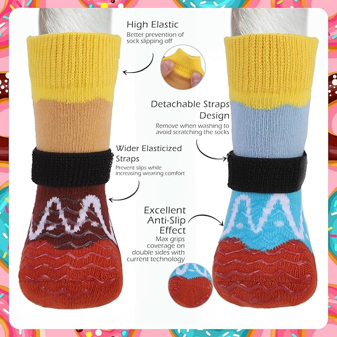 EXPAWLORER 8 Pcs Anti Slip Dog Socks, Dog Shoes for Hot Pavement, Dog Booties for Hardwood Floor, Prevent Licking Paws, Boots & Paw Protectors for Small Medium Large Senior Dogs