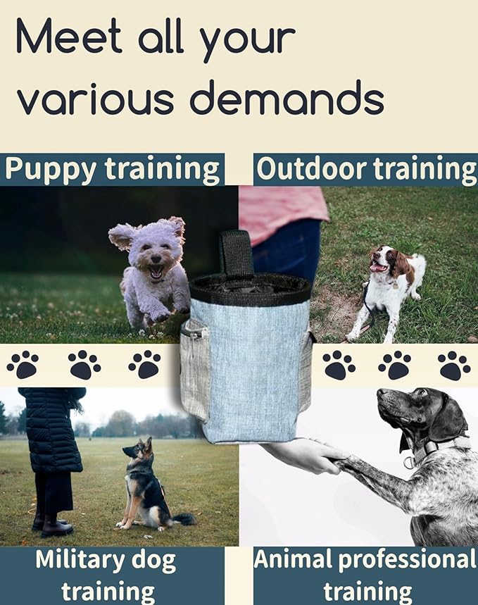 4-in-1 Dog Treat Pouch-3-Way Waterproof Cationic Linen Bag with Side Pockets & Compact Design Holds 3 Cups for Outdoor/Hiking with Poop Bag, Adjustable Belt & Silicone Flying Disc (Blue)