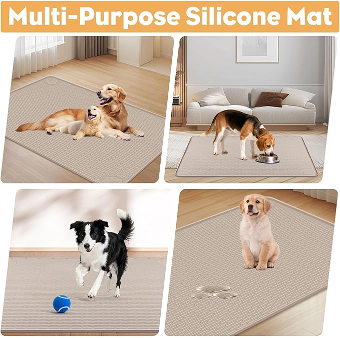 40"x28" Pee Pad Holder for Dogs Lanstics Puppy Pad Holder Silicone Pee Tray for Dog Training Floor Protection Raised Edge Dog Potty Tray, No Pee Pads(Khaki)