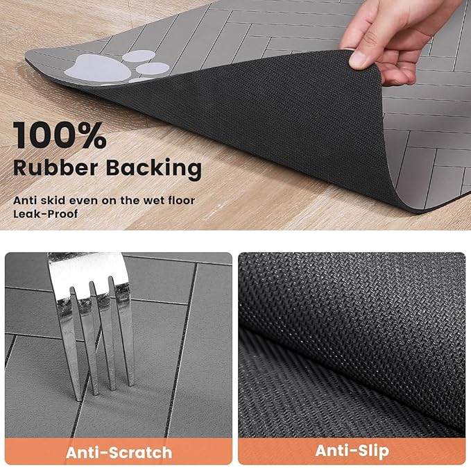 Absorbent Waterproof Pet Feeding Mat - Non-Slip Rubber Backing Quick Dry Food Water Bowl Mat for Dogs Cats (Light Gray, 20" L x 30" W)