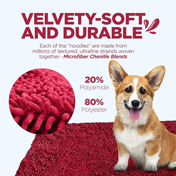 Soggy Doggy Doormat Plain Solid Color Design - Ultra Absorbent Microfiber Chenille Wet Dog Mat for Muddy Paws - Non-Slip and Machine Washable (Cranberry, Large 26” x 36”)