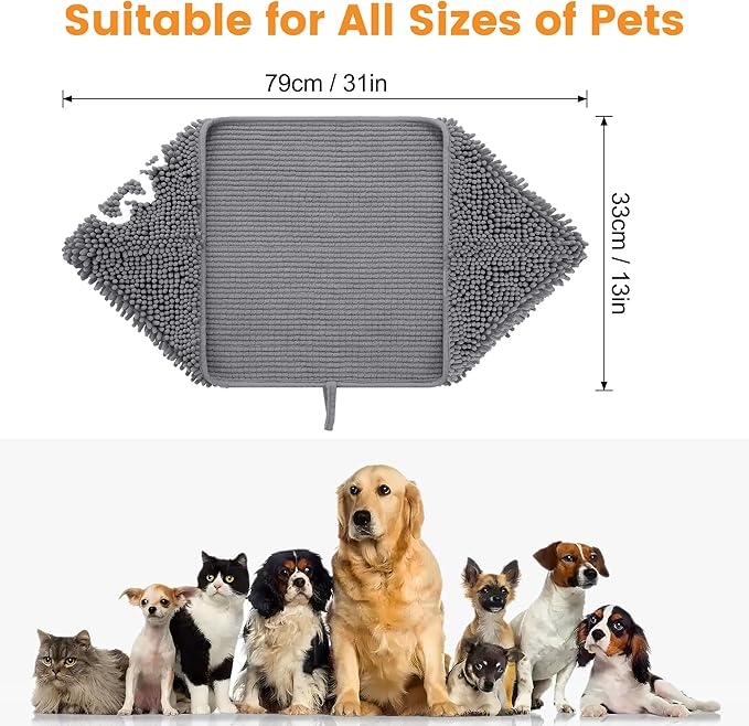 Smiry Chenille Dog Drying Towel, Extra Absorbent Bath Towel for Mud Dogs, Ultra Soft Quick Dry Pet Wash Mitt for Bathing, Grooming and Post-Walk Cleaning (31x13 Inches, Dark Grey)