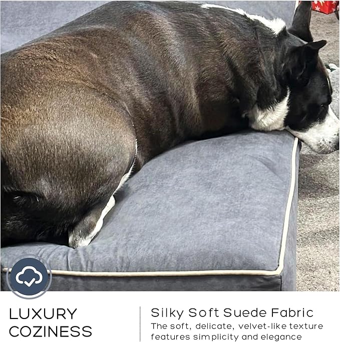 Jumbo Orthopedic Dog Bed for Large Dogs - 7-inch Thick Memory Foam Dog Bed with Pillow Removable Cover Machine Washable (Gray | Suede), 50''L x 34''W x 10''Th I Extra Large