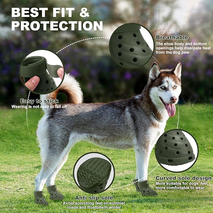 Dog Shoes Breathable Dog Shoe for Hot Pavement, Dog Booties and Paw Protectors, Non-Slip Waterproof Dog Sandals Boots (Green, S: (2.3’’x1.8'')(L*W))