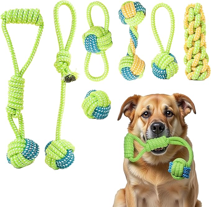 DSUMD 7 Pack Dog Rope Toys, Interactive Tough Chew Toys for Small and Medium Dogs, Clean Teeth and Relieve Boredom, Tug of War, Aggressive Chewers, Cotton Rope Knot Puppy Dental Toy