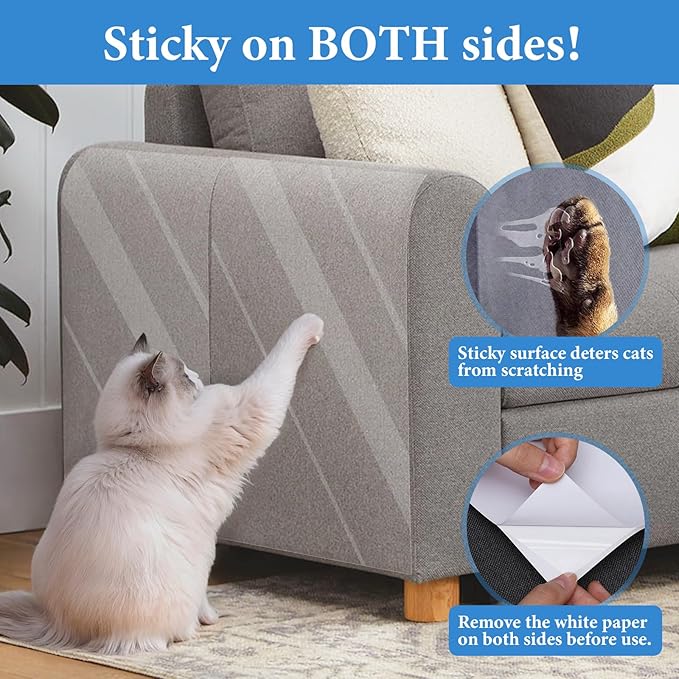 10 Pcs Extra Large Furniture Protectors from Cats, 5pcs 17" x12” & 5pcs 17"x10" Cat Scratch Deterrent Sheet, Double-Sided Training Tape, Cat Scratch Couch Protector