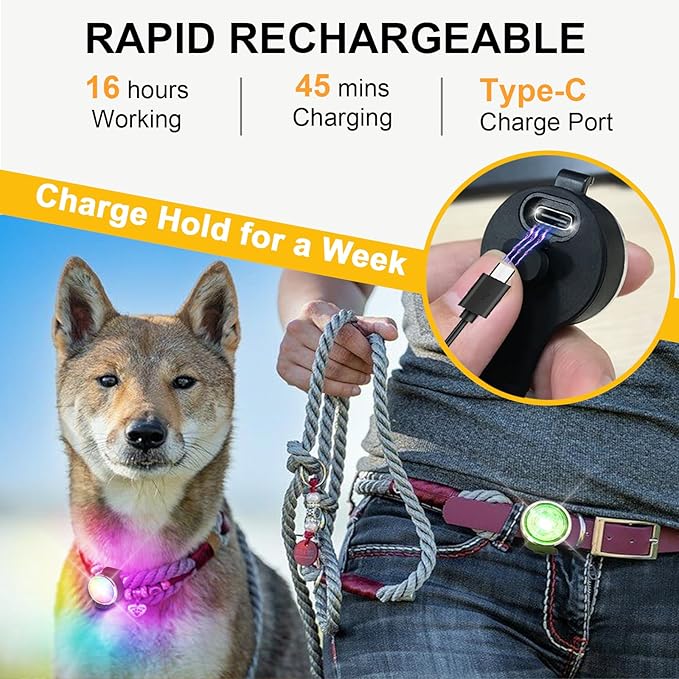Tubasion Dog Lights for Night Walking, Upgraded 8 Modes Rechargeable Dog Collar Lights for Nighttime Clip On, IPX6 Waterproof and Silicone Band Safety Light for Collars