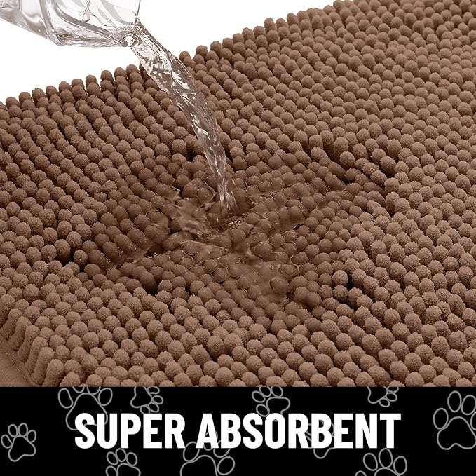 Smiry Dog Door Mat for Muddy Paws, Absorbent Dirt Trapper Non Slip Quick Dry Washable Chenille Mat for Mud Dogs, Entry Rug for Indoor and Outdoor (36x24 Inches, Coffee and Black)